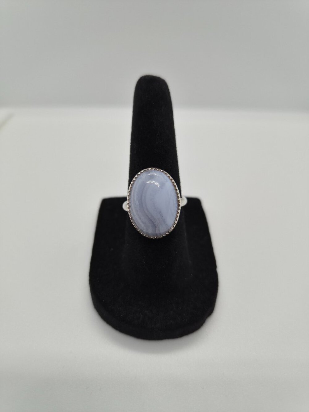 Sterling Silver 925 Blue Lace Agate Ring Sawtooth Size 6